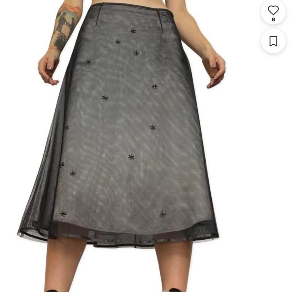 VTG Express sheer black mesh midi skirt 3 layer skirt beaded snowflakes sz 9/10